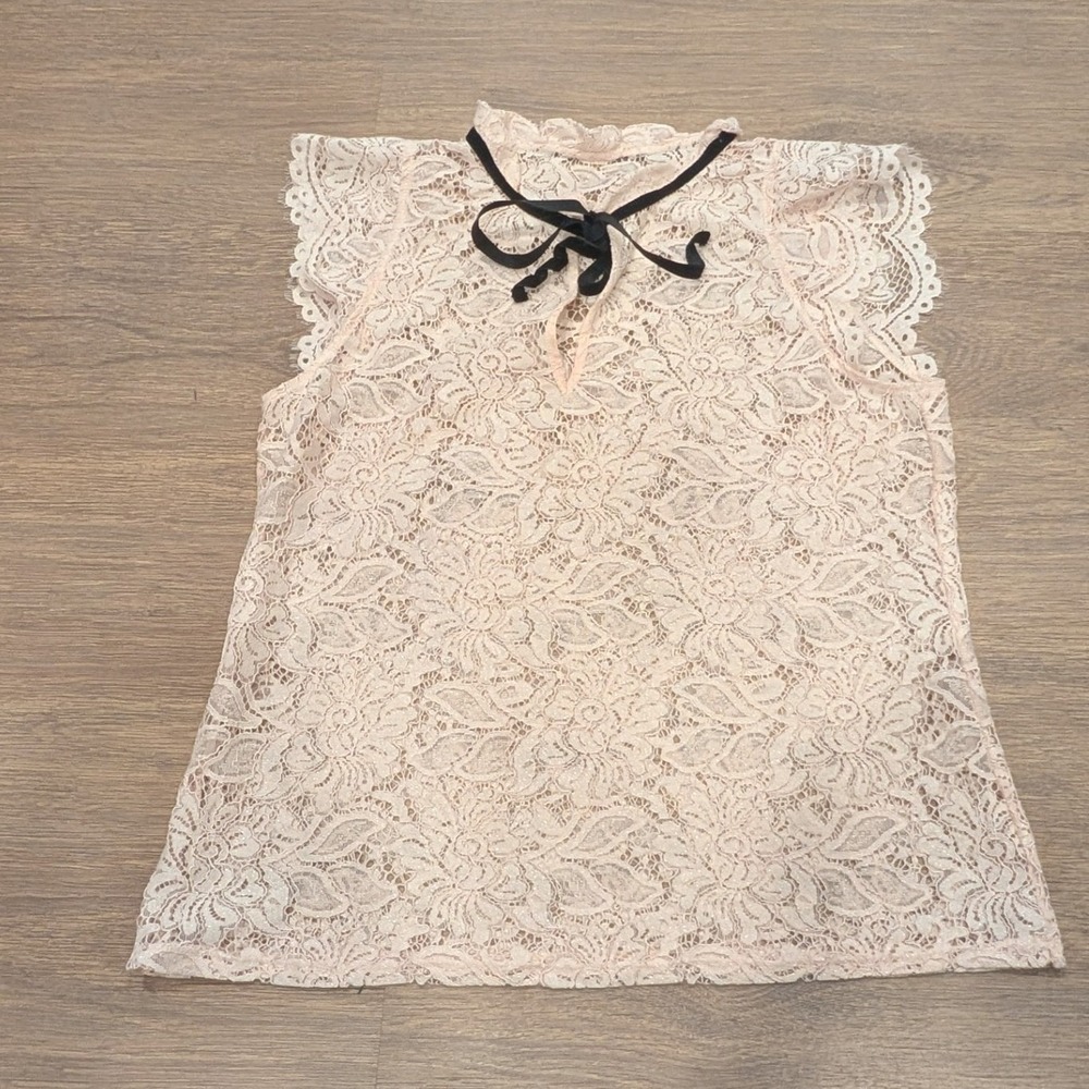 Soft Blush Pink Romantic Lace Top w/Bow | Coquette Balletcore Vibes size S/M - Picture 5 of 7